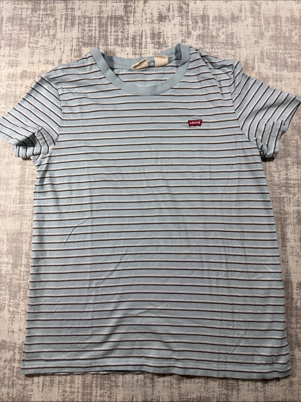 Levi's Light Blue & White Striped Short Sleeve Crew Tee sz Small 23X 17 PTP